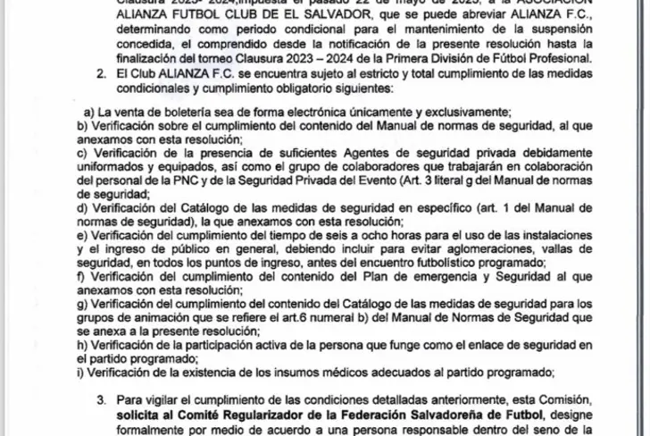Parte de la Resolución de la Comisión Disciplinaria