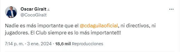 Vía X: Directivo de CD Águila, Óscar Giralt