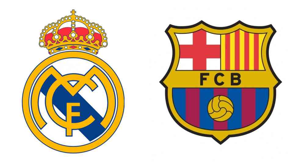 Escudos de Real Madrid y Barcelona.